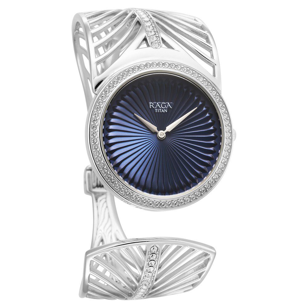 Titan Raga Silver Quartz Analog Blue Dial With Sterling Silver Metal Strap And Case Watch For Women (Large) 95221VM01
