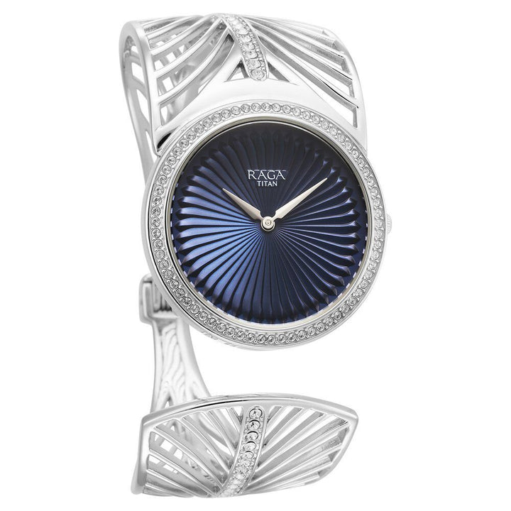 Titan Raga Silver Quartz Analog Blue Dial With Sterling Silver Metal Strap And Case Watch For Women (Large) - The Watch Factory ®