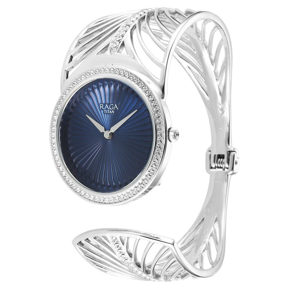 Titan Raga Silver Quartz Analog Blue Dial With Sterling Silver Metal Strap And Case Watch For Women (Large) - The Watch Factory ®
