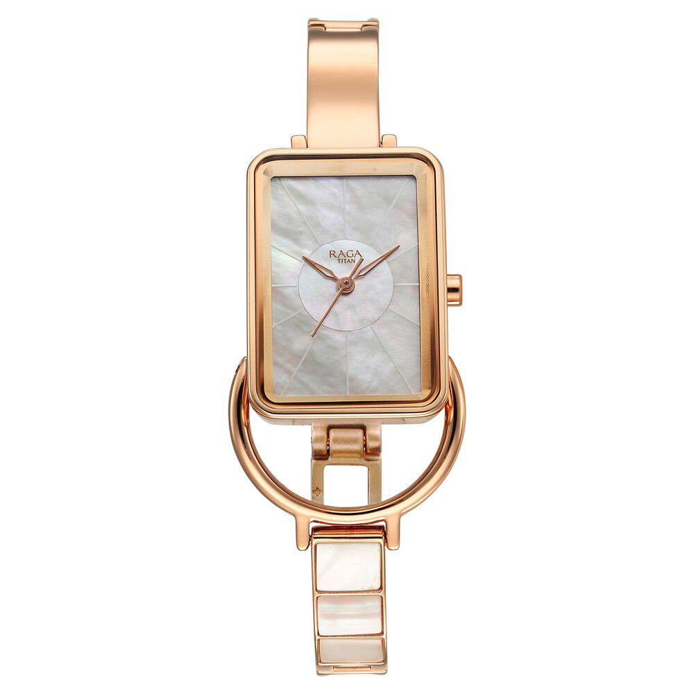 Titan Raga Power Pearls Quartz Analog Watch For Women With Mother of Pearl Dial Rose Gold Metal Strap - The Watch Factory ®