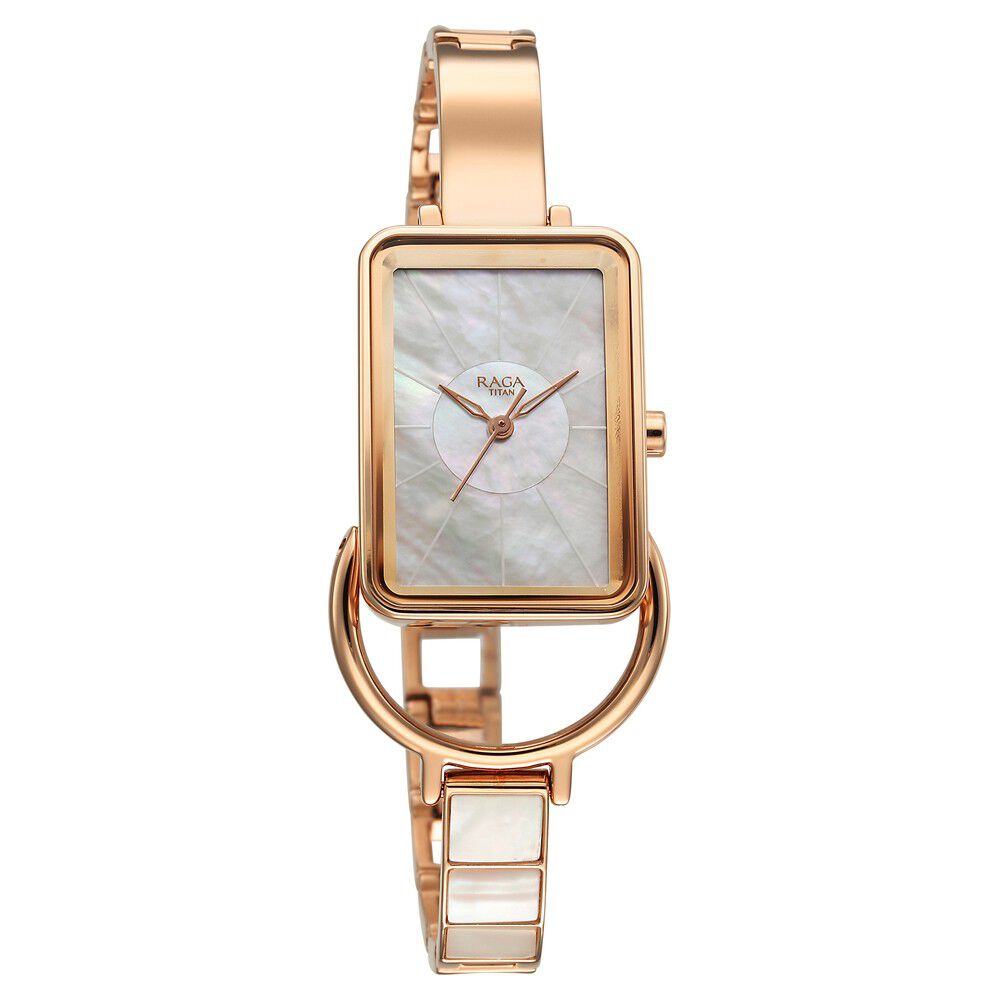 Titan Raga Power Pearls Quartz Analog Watch For Women With Mother of Pearl Dial Rose Gold Metal Strap - The Watch Factory ®