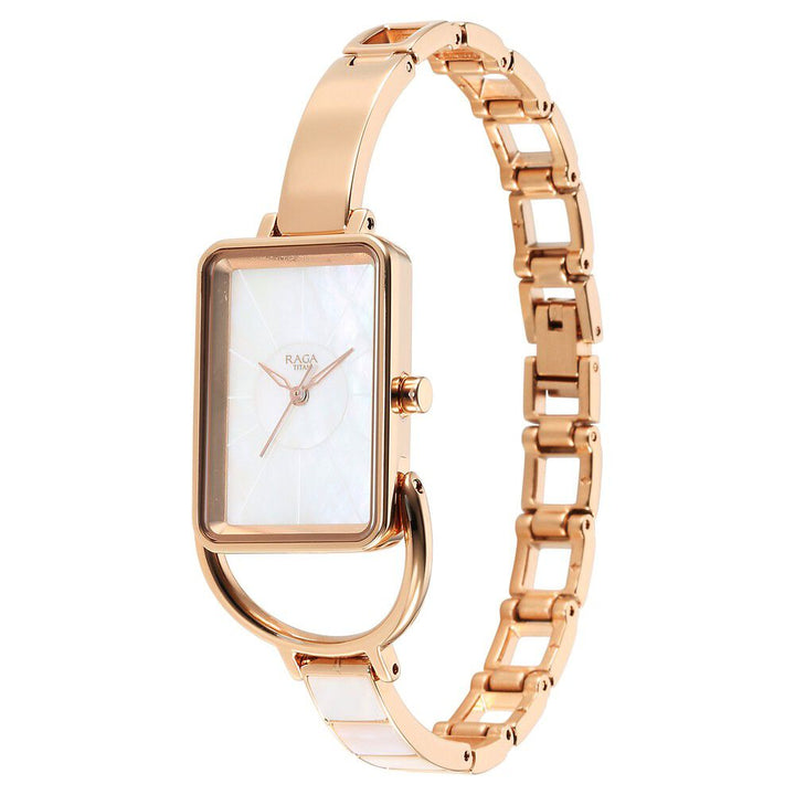 Titan Raga Power Pearls Quartz Analog Watch For Women With Mother of Pearl Dial Rose Gold Metal Strap - The Watch Factory ®