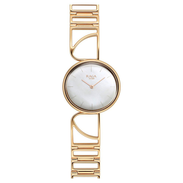 Titan Raga Power Pearls Quartz Analog Mother of Pearl Dial Rose Gold Metal Strap Oval Shaped Watch For Women - The Watch Factory ®