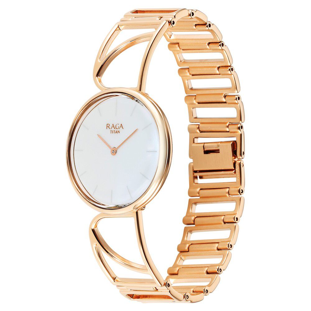 Titan Raga Power Pearls Quartz Analog Mother of Pearl Dial Rose Gold Metal Strap Oval Shaped Watch For Women - The Watch Factory ®