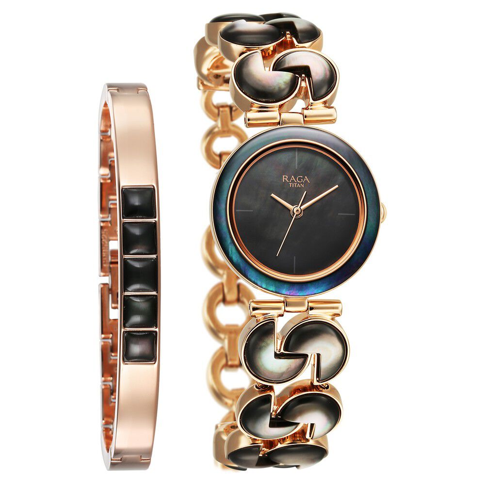 Titan Raga Black Pearl Quartz Analog Mother Of Pearl Dial Metal Strap Watch For Women - The Watch Factory ®