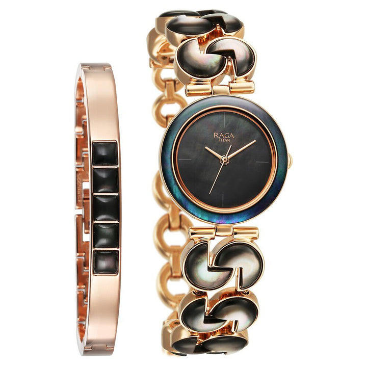 Titan Raga Black Pearl Quartz Analog Mother Of Pearl Dial Metal Strap Watch For Women - The Watch Factory ®