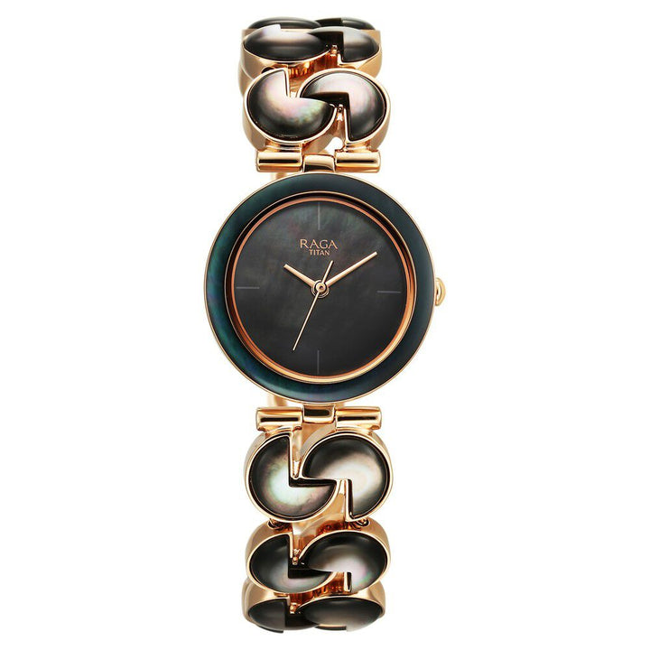 Titan Raga Black Pearl Quartz Analog Mother Of Pearl Dial Metal Strap Watch For Women 95233WM02F