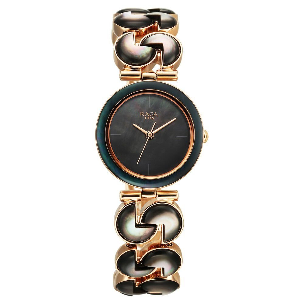 Titan Raga Black Pearl Quartz Analog Mother Of Pearl Dial Metal Strap Watch For Women - The Watch Factory ®