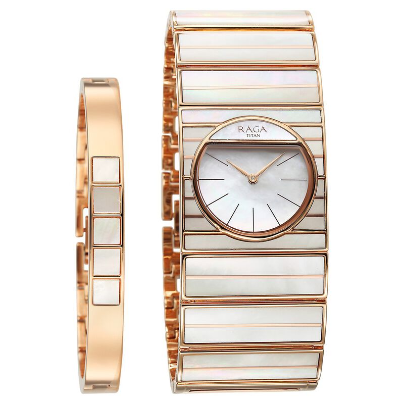 Titan Raga Power Pearls Quartz Analog Mother of Pearl Dial and Strap Watch for Women