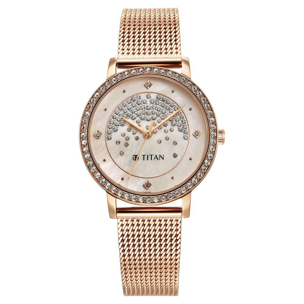 Titan Purple Style Up Quartz Analog Pink Dial Stainless Steel Strap Watch for Women - The Watch Factory ®