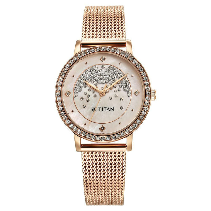 Titan Purple Style Up Quartz Analog Pink Dial Stainless Steel Strap Watch for Women - The Watch Factory ®