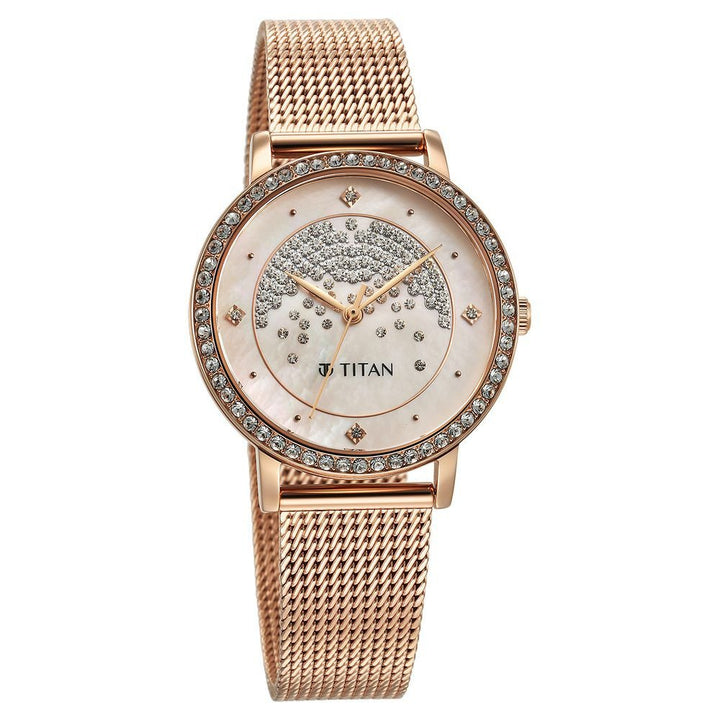 Titan Purple Style Up Quartz Analog Pink Dial Stainless Steel Strap Watch for Women - The Watch Factory ®