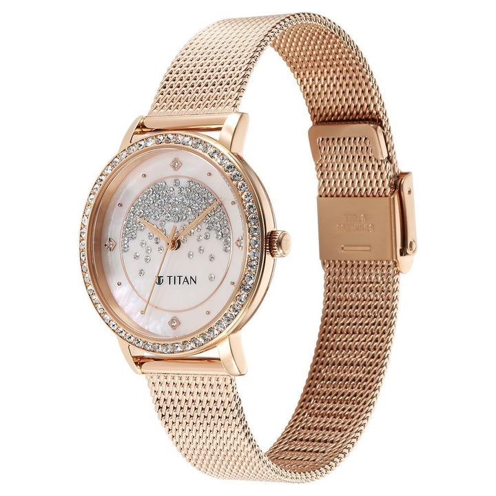 Titan Purple Style Up Quartz Analog Pink Dial Stainless Steel Strap Watch for Women - The Watch Factory ®