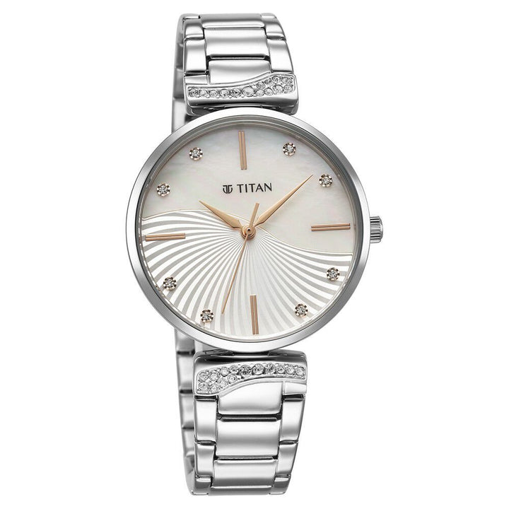 Titan Purple Style Up Quartz Analog Mother Of Pearl Dial Stainless Steel Strap Watch for Women - The Watch Factory ®