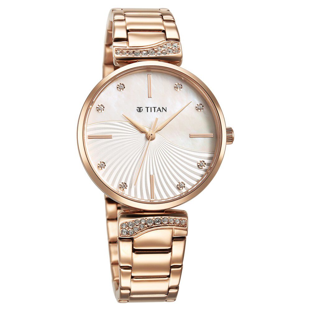 Titan Purple Style Up Quartz Analog Mother Of Pearl Dial Stainless Steel Strap Watch for Women - The Watch Factory ®