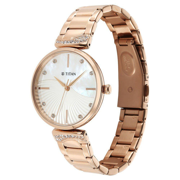 Titan Purple Style Up Quartz Analog Mother Of Pearl Dial Stainless Steel Strap Watch for Women - The Watch Factory ®