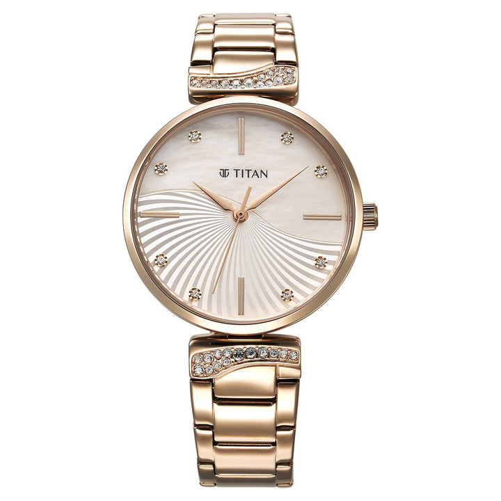 Titan Purple Style Up Quartz Analog Mother Of Pearl Dial Stainless Steel Strap Watch for Women - The Watch Factory ®