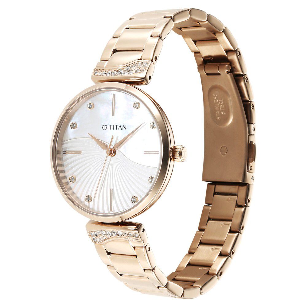 Titan Purple Style Up Quartz Analog Mother Of Pearl Dial Stainless Steel Strap Watch for Women - The Watch Factory ®