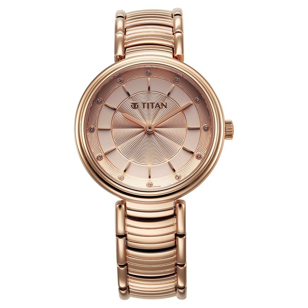 Titan Aura Quartz Analog Rose Gold Dial Rose Gold Stainless Steel Strap Watch for Women - The Watch Factory ®