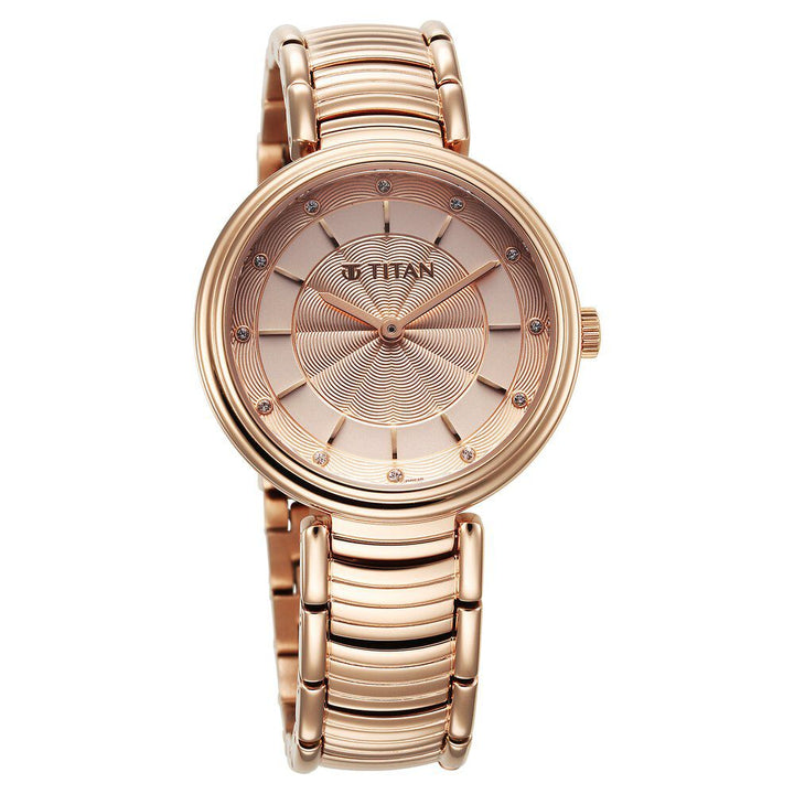 Titan Aura Quartz Analog Rose Gold Dial Rose Gold Stainless Steel Strap Watch for Women - The Watch Factory ®