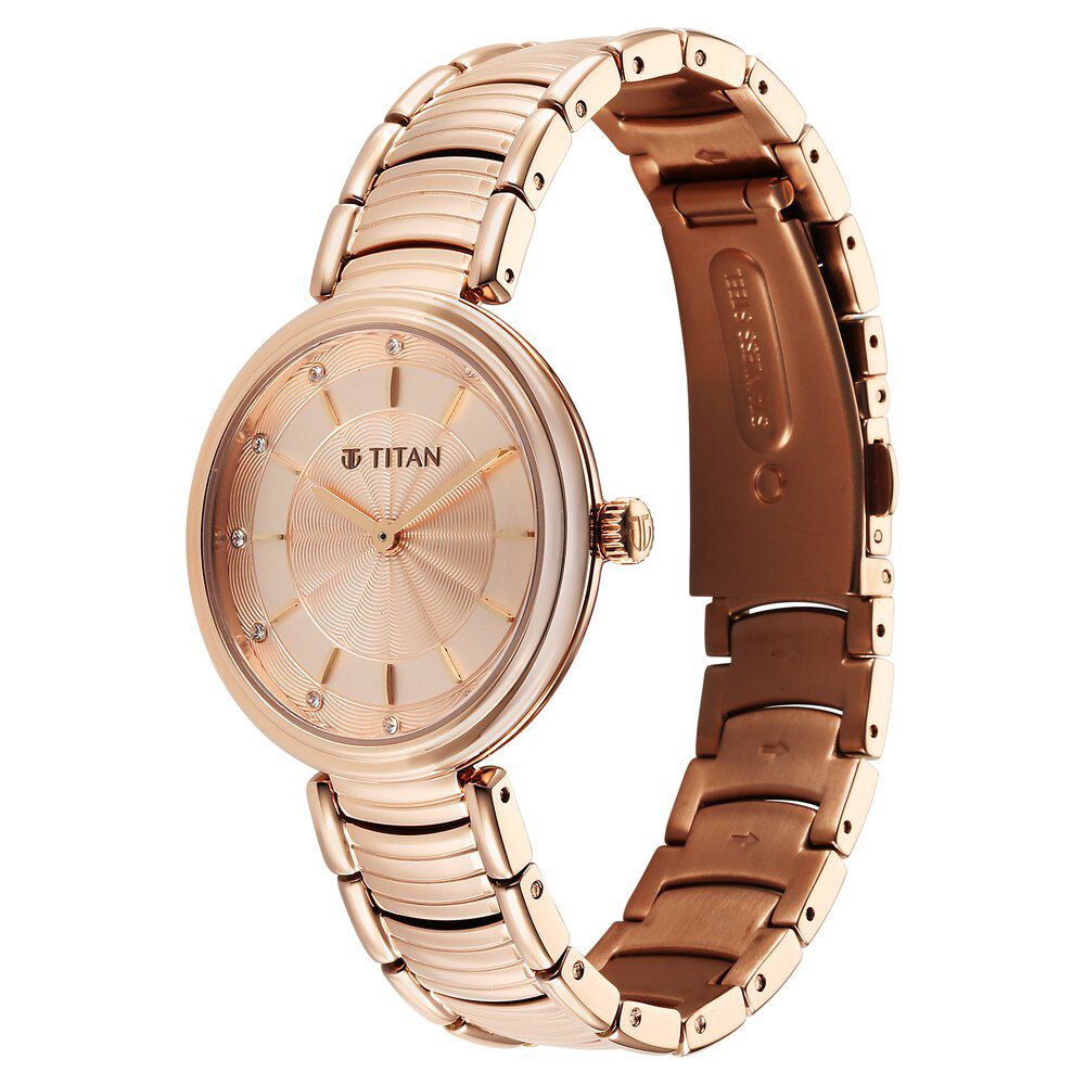 Titan Aura Quartz Analog Rose Gold Dial Rose Gold Stainless Steel Strap Watch for Women - The Watch Factory ®