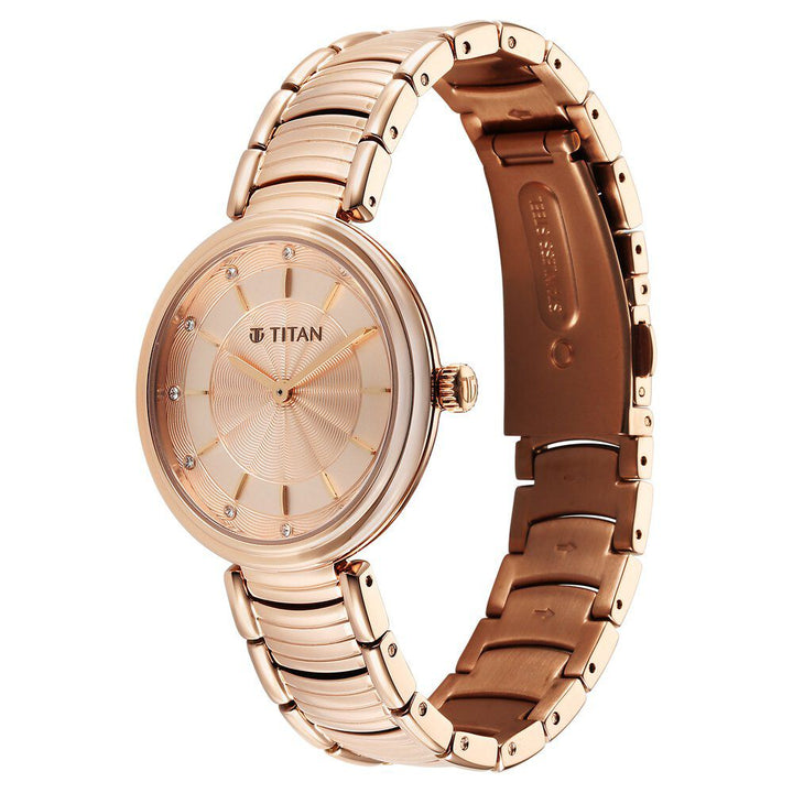 Titan Aura Quartz Analog Rose Gold Dial Rose Gold Stainless Steel Strap Watch for Women - The Watch Factory ®