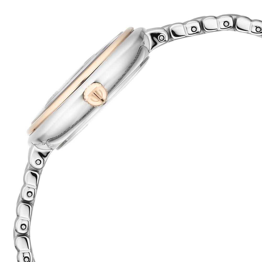 Titan Aura Quartz Analog White Mother Of Pearl Dial Rose Gold and Silver Stainless Steel Strap Watch for Women 95241KM01