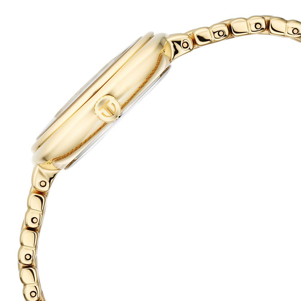 Titan Aura Quartz Analog Brown Mother of Pearl Dial Golden Stainless Steel Strap Watch for Women 95241YM01