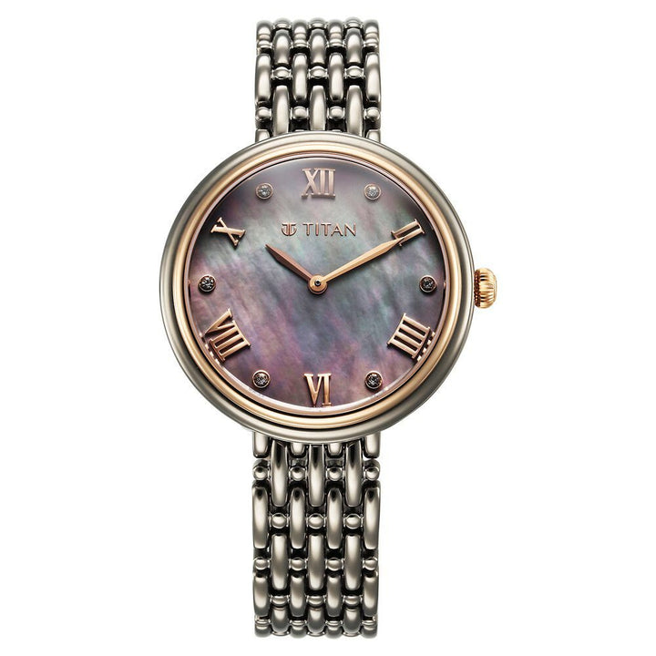 Titan Aura Quartz Analog Titanium Mother of Pearl Dial Titanium Stainless Steel Strap Watch for Women - The Watch Factory ®