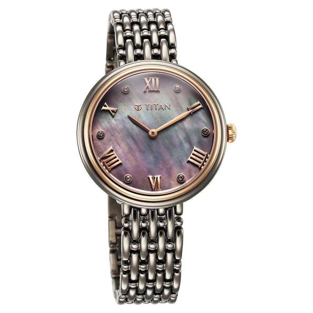 Titan Aura Quartz Analog Titanium Mother of Pearl Dial Titanium Stainless Steel Strap Watch for Women - The Watch Factory ®