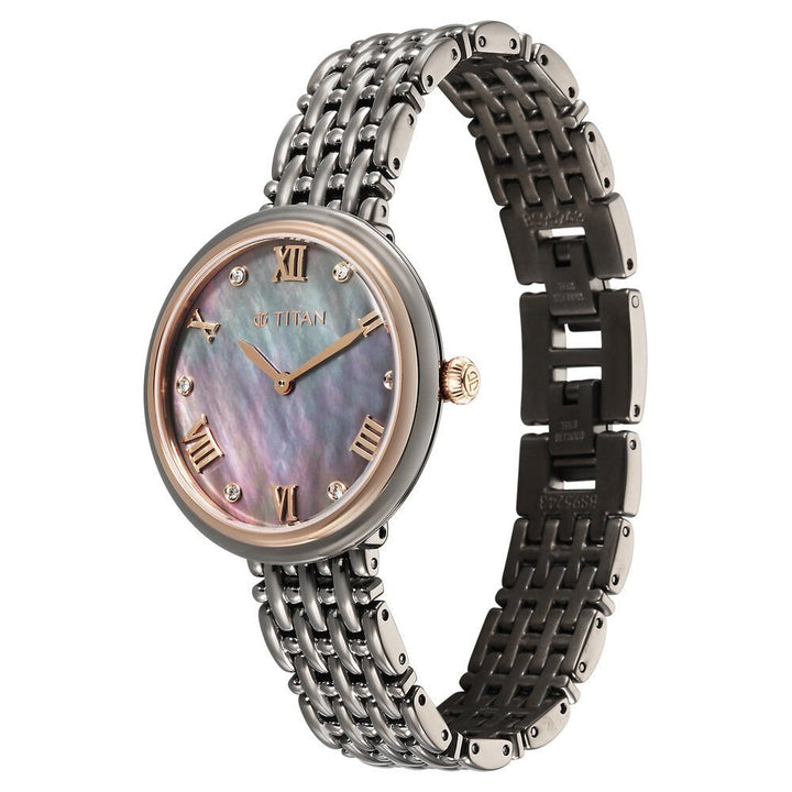 Titan Aura Quartz Analog Titanium Mother of Pearl Dial Titanium Stainless Steel Strap Watch for Women - The Watch Factory ®