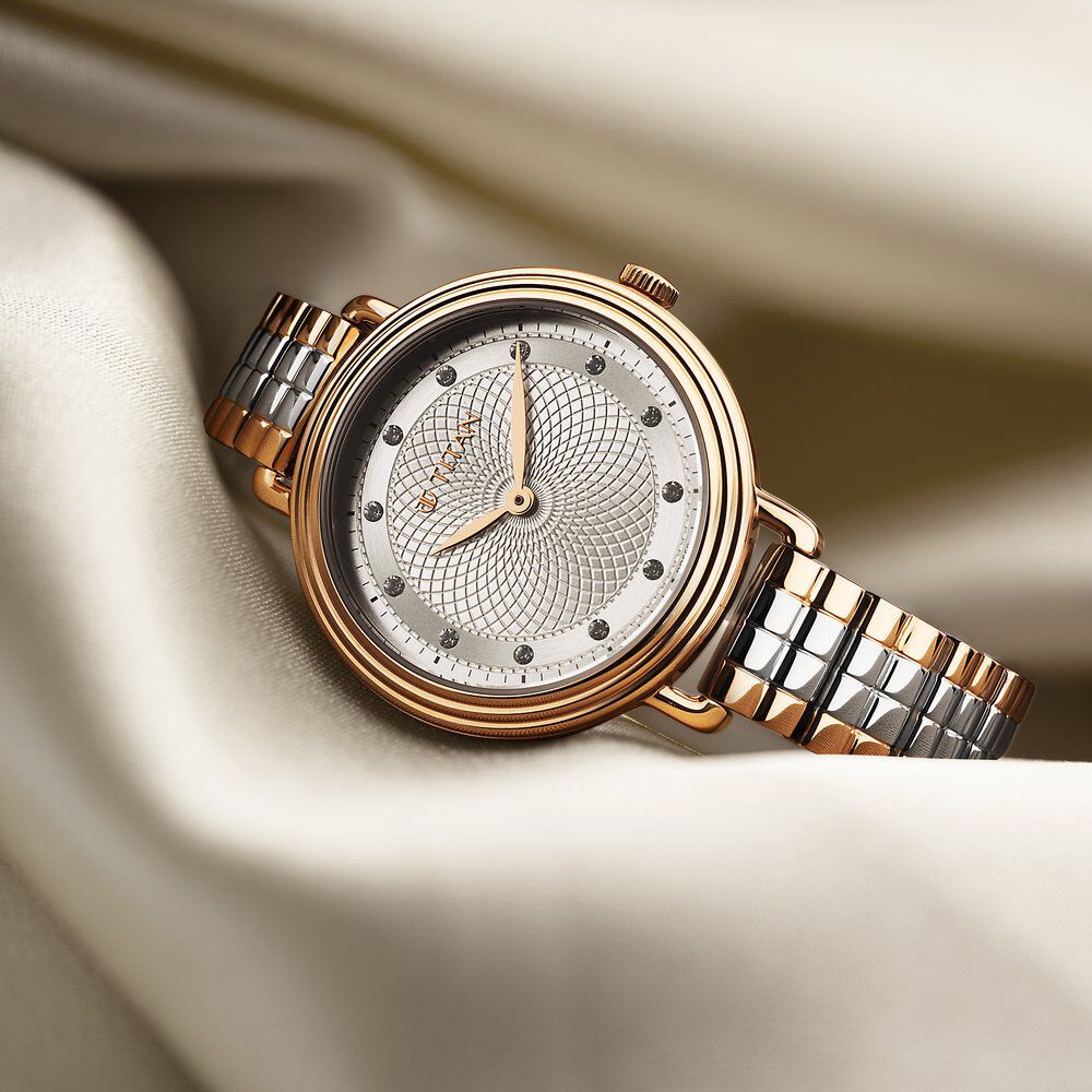 Titan Aura Quartz Analog Silver Dial Two Toned Stainless Steel Strap Watch For Women - The Watch Factory ®