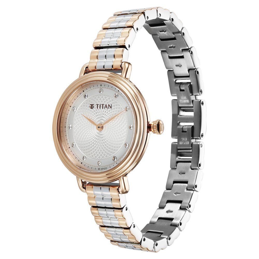 Titan Aura Quartz Analog Silver Dial Two Toned Stainless Steel Strap Watch For Women - The Watch Factory ®