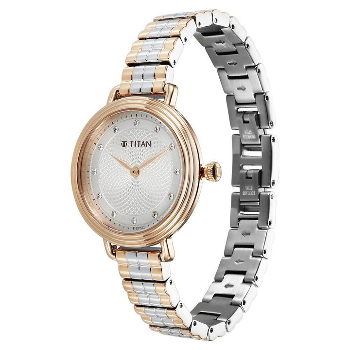 Titan Aura Quartz Analog Silver Dial Two Toned Stainless Steel Strap Watch For Women - The Watch Factory ®
