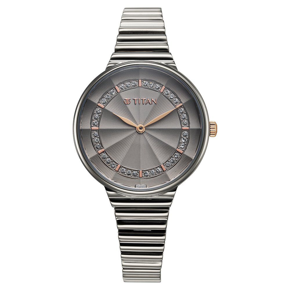 Titan Aura Quartz Analog Grey Dial Stainless Steel Strap Watch for Women - The Watch Factory ®