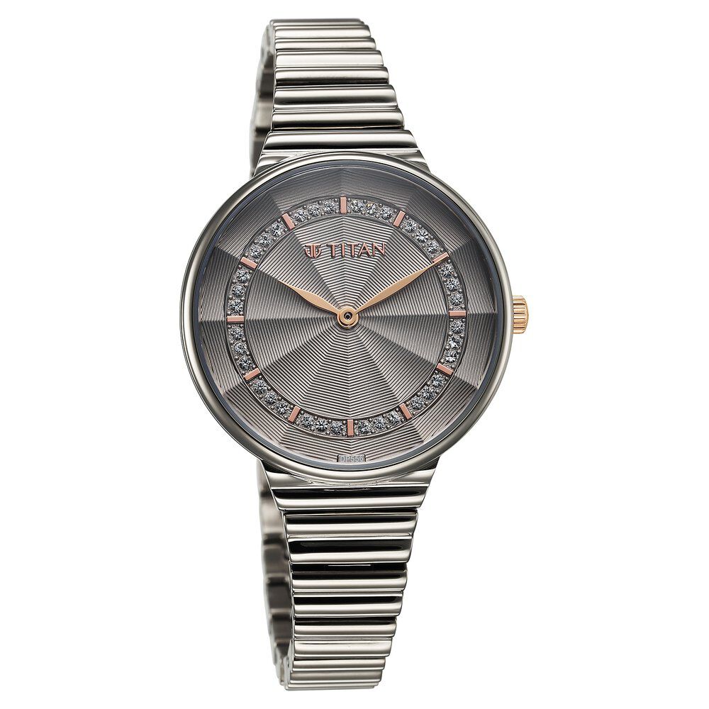 Titan Aura Quartz Analog Grey Dial Stainless Steel Strap Watch for Women - The Watch Factory ®