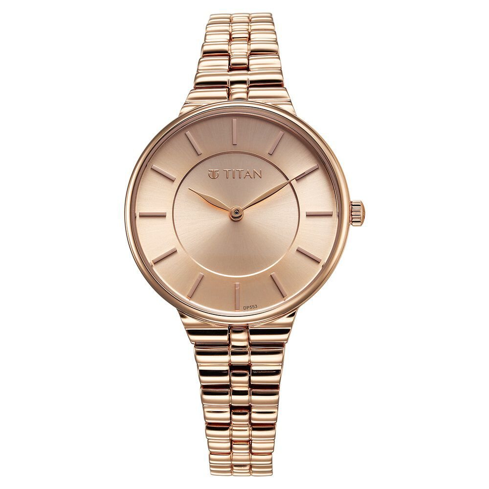Titan Aura Quartz Analog Rose Gold Dial Stainless Steel Strap Watch for Women - The Watch Factory ®