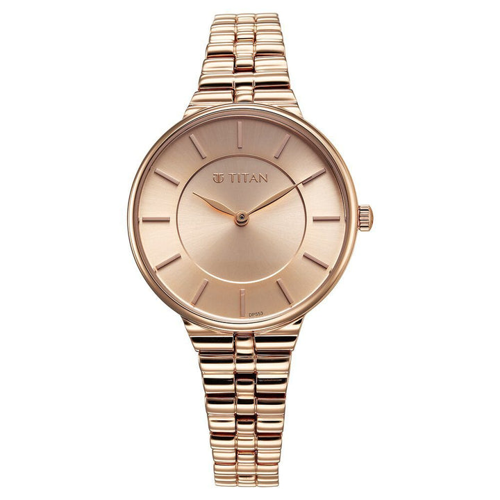 Titan Aura Quartz Analog Rose Gold Dial Stainless Steel Strap Watch for Women - The Watch Factory ®