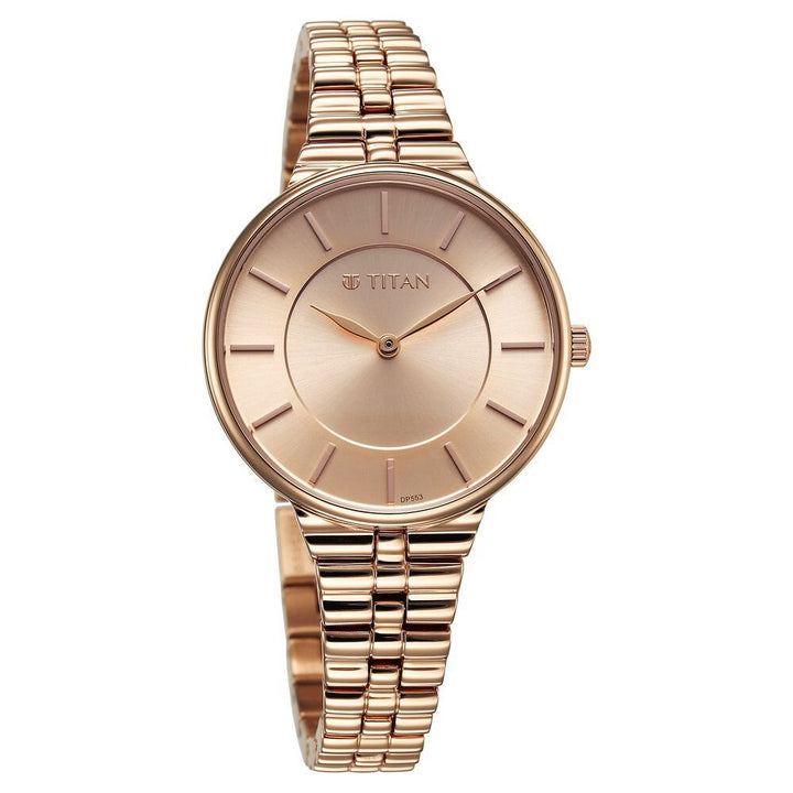 Titan Aura Quartz Analog Rose Gold Dial Stainless Steel Strap Watch for Women - The Watch Factory ®