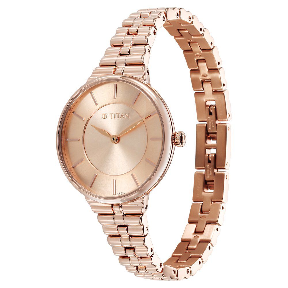 Titan Aura Quartz Analog Rose Gold Dial Stainless Steel Strap Watch for Women - The Watch Factory ®