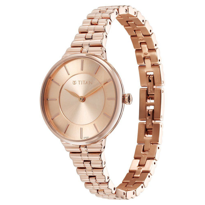 Titan Aura Quartz Analog Rose Gold Dial Stainless Steel Strap Watch for Women - The Watch Factory ®