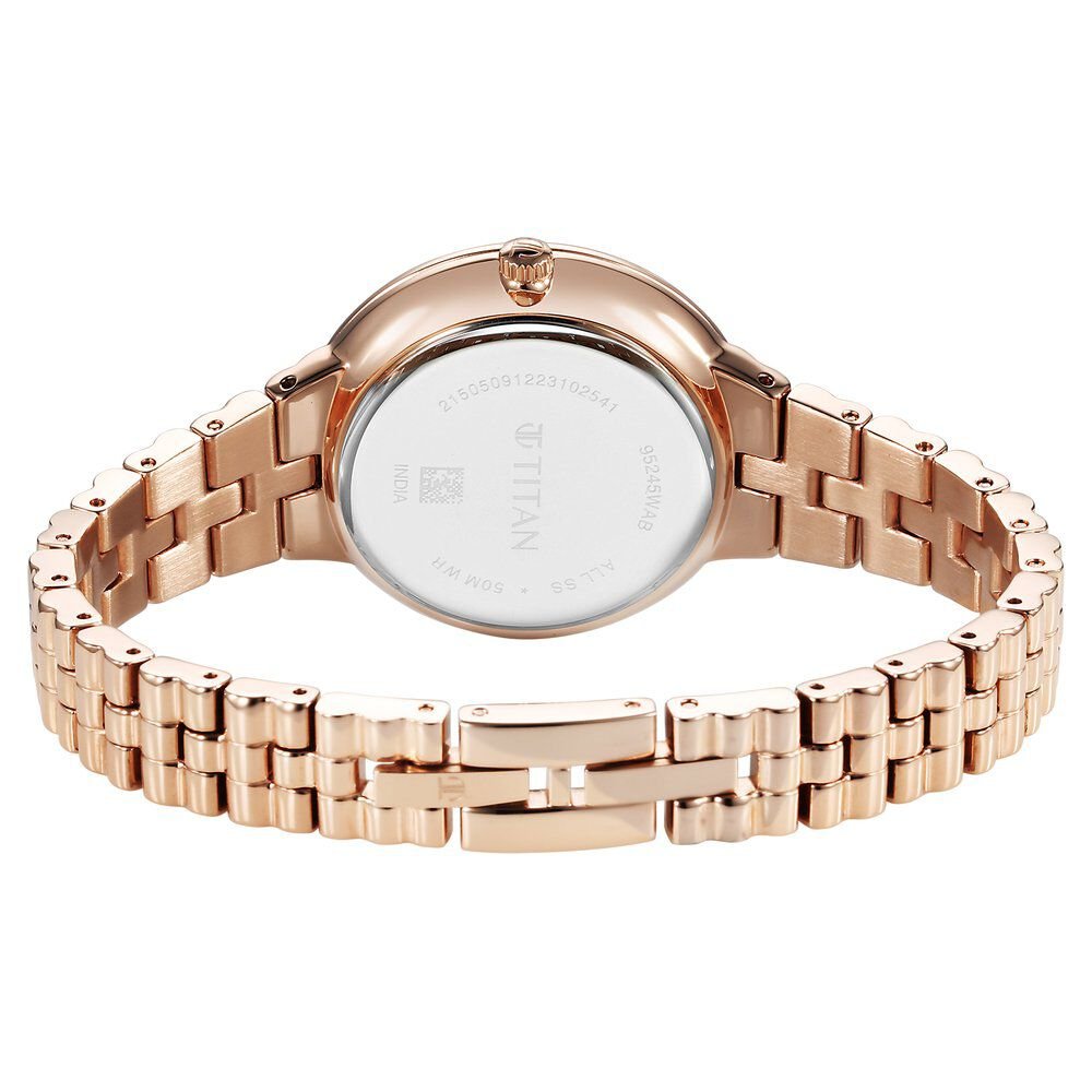 Titan Aura Quartz Analog Rose Gold Dial Stainless Steel Strap Watch for Women - The Watch Factory ®