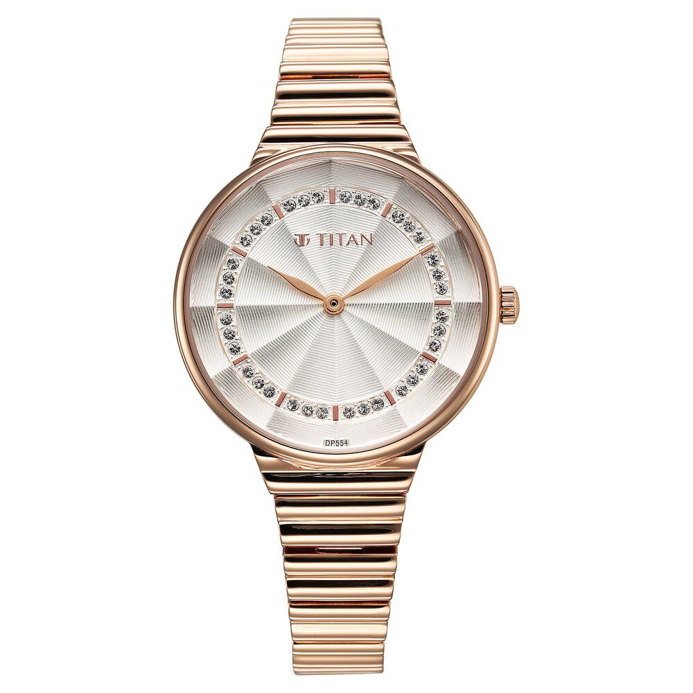 Titan Aura Quartz Analog Silver Dial Rose Gold Stainless Steel Strap Watch For Women - The Watch Factory ®