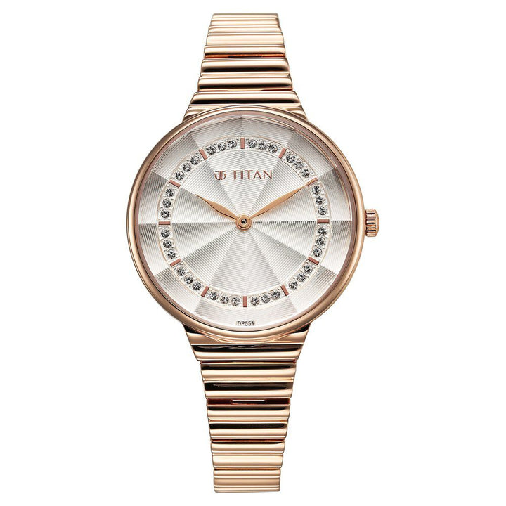 Titan Aura Quartz Analog Silver Dial Rose Gold Stainless Steel Strap Watch For Women - The Watch Factory ®
