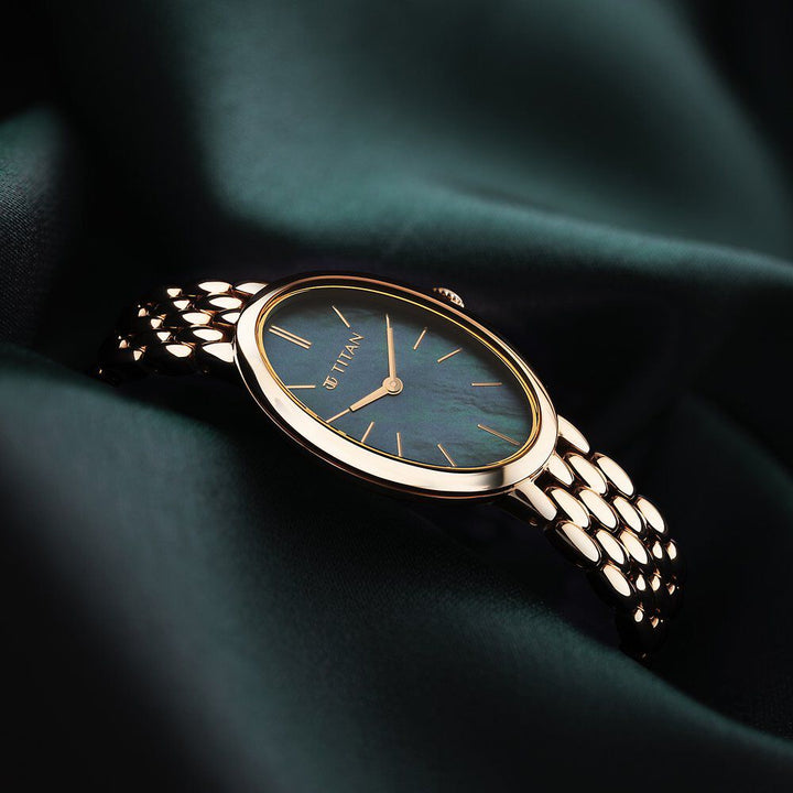 Titan Aura Quartz Analog Mother Of Pearl Dial Stainless Steel Strap Watch for Women - The Watch Factory ®