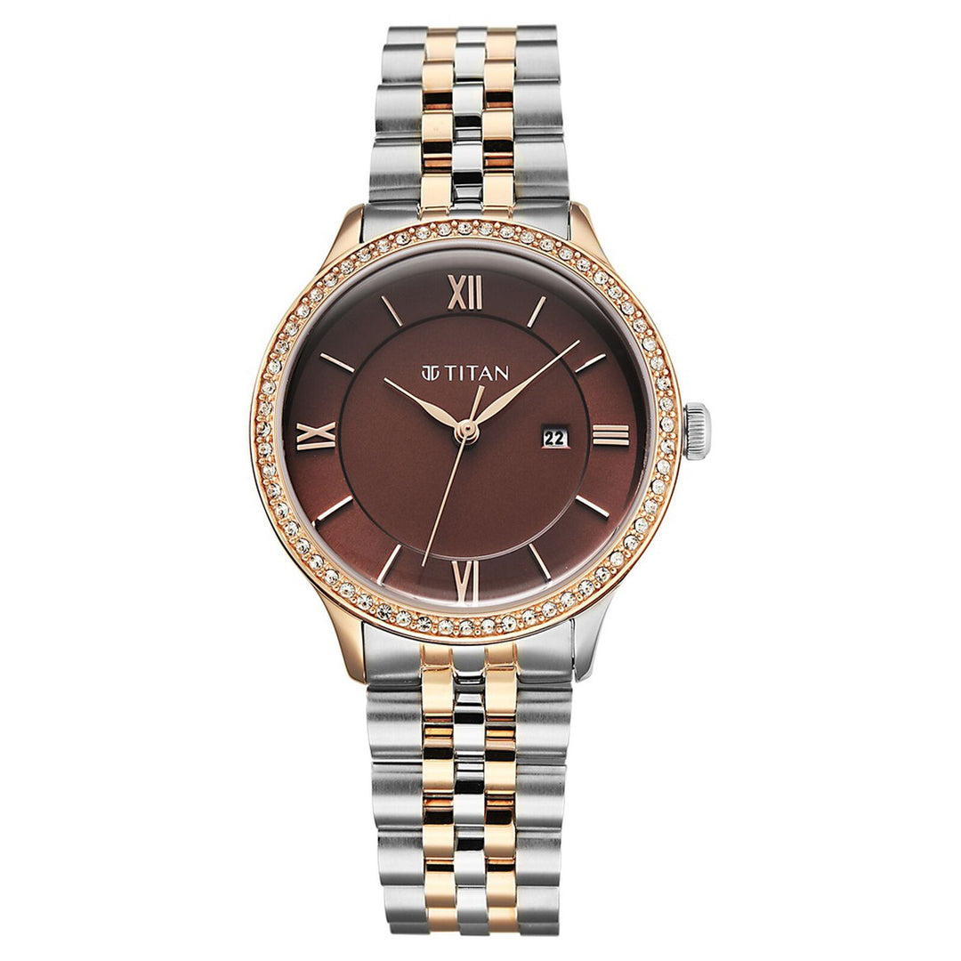 Titan Purple Prestige 95247KM02 Brown Dial Women&