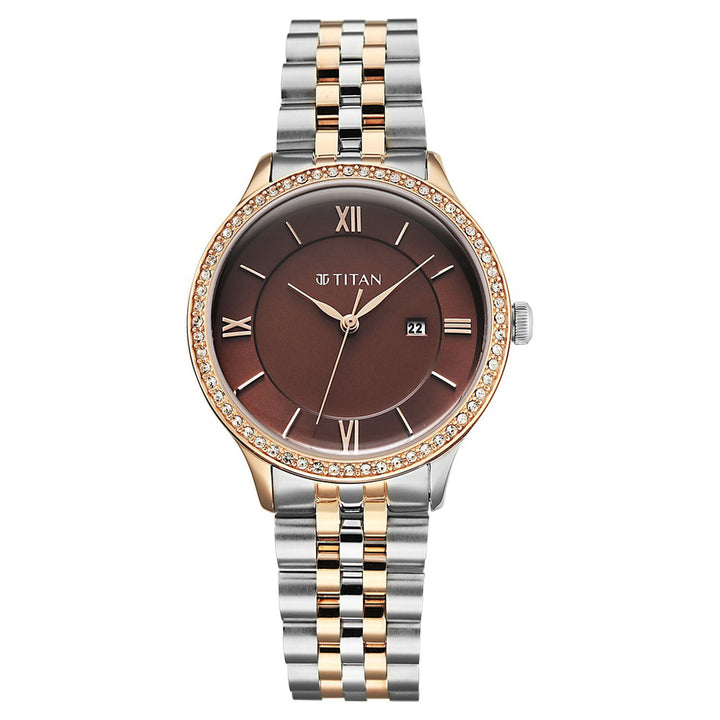 Titan Purple Prestige 95247KM02 Brown Dial Women&