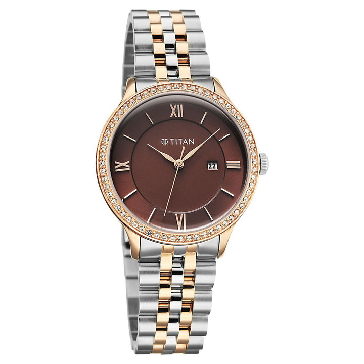 Titan Purple Prestige 95247KM02 Brown Dial Women&
