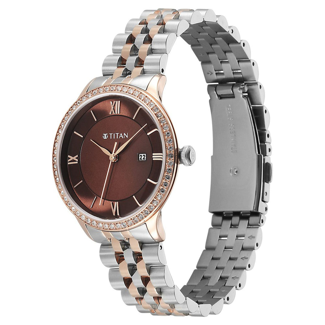 Titan Purple Prestige 95247KM02 Brown Dial Women&