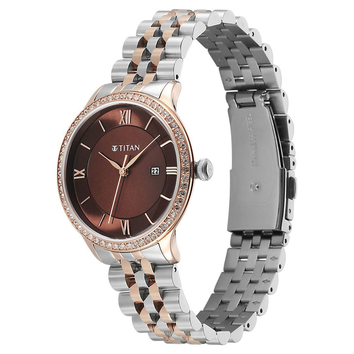 Titan Purple Prestige 95247KM02 Brown Dial Women&